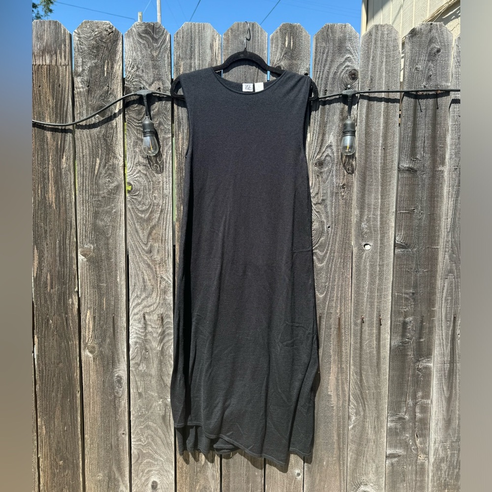 TSE Cashmere, Silk Black Crew Neck Sleeveless Maxi Tank Dress side slit medium